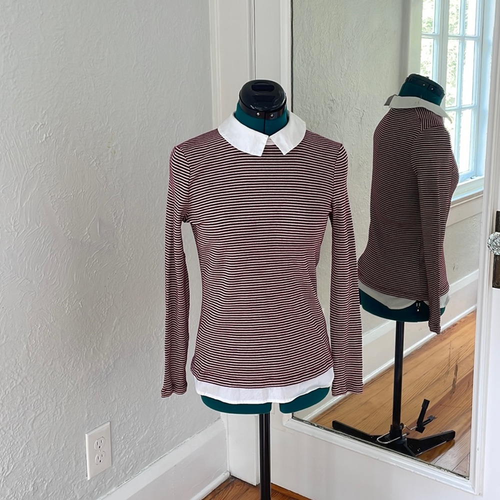 Tory Burch Maroon Strip Polo - Size Small